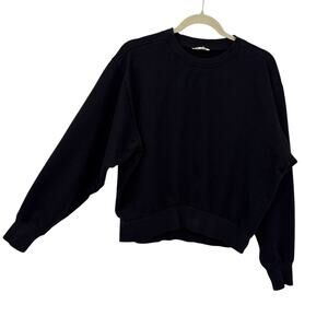 Nap Loungewear Sweatshirt Women Small Crewneck Cozy Cotton Long Sleeve Top Black